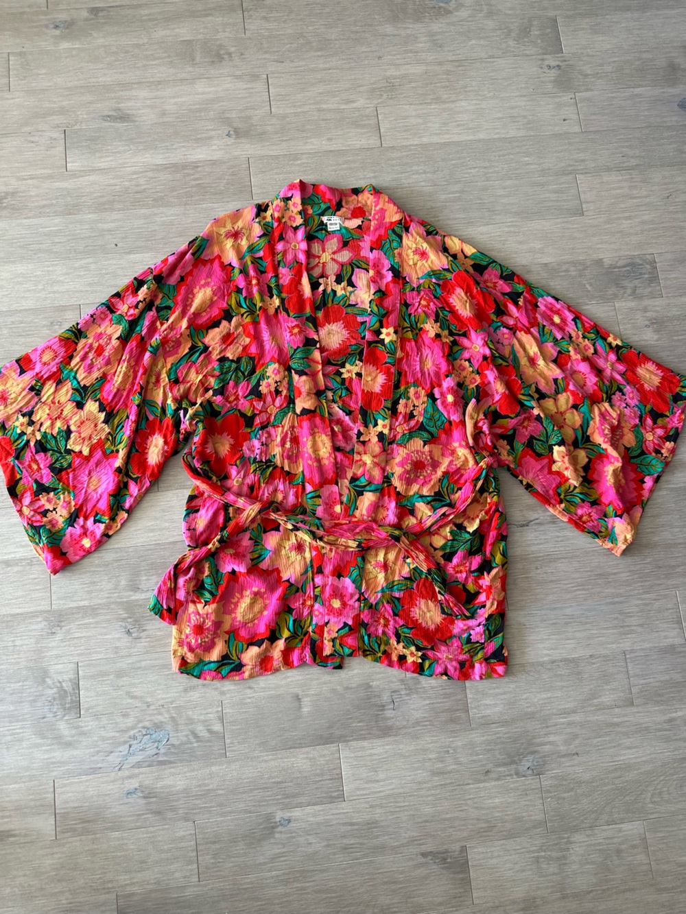 Billabong Loveland Kimono Coverup Floral Pink Blouse Size S/M